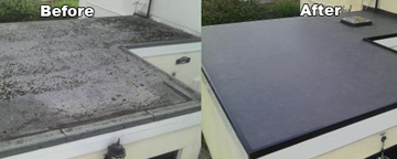 Flat roofing before and after repairs