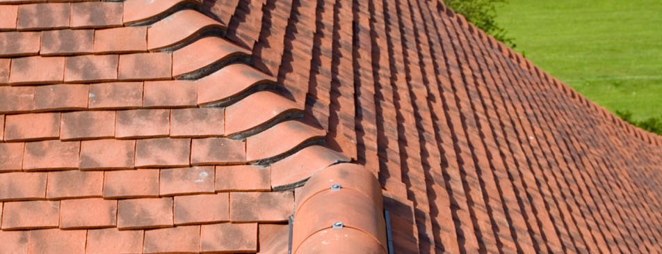 A corner ridge on a tiled roof